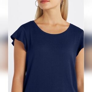 Navy Blue Flutter Sleeve Top